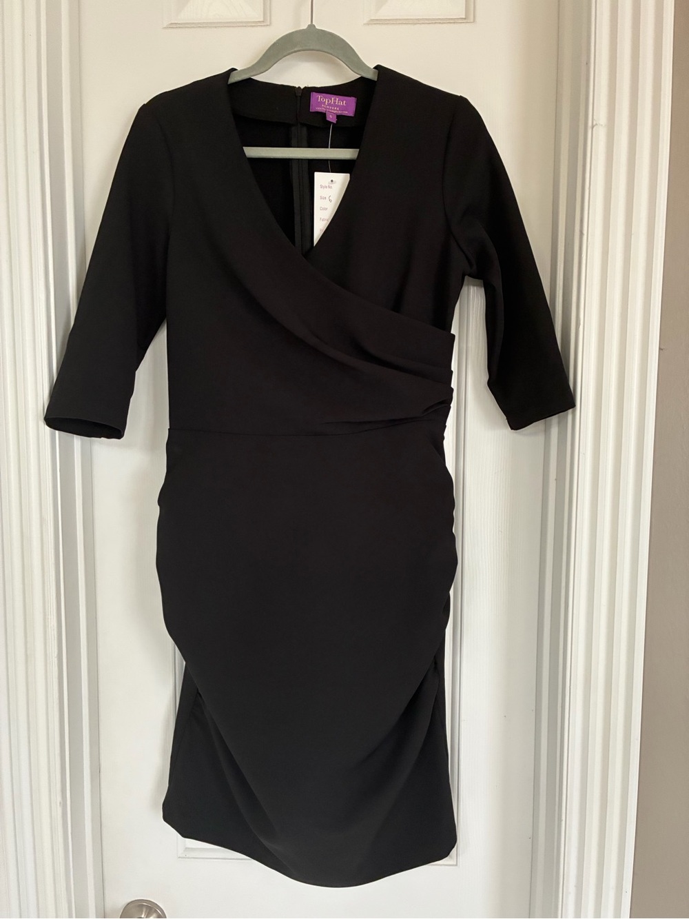 Black Midi Wrap-Front Sheath Uniform Dress